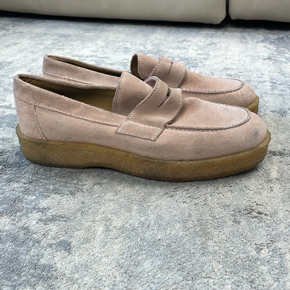 Vinnys Creeper Suede Penny Loafer Blush Beige Preppy